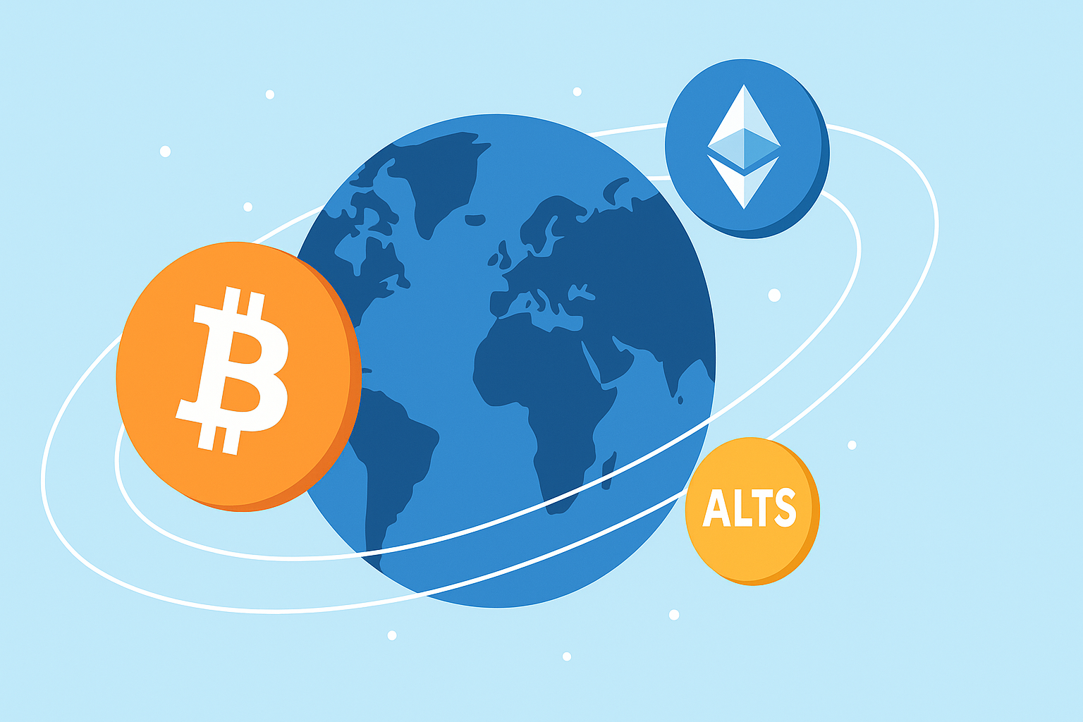 Crypto coins orbiting a globe