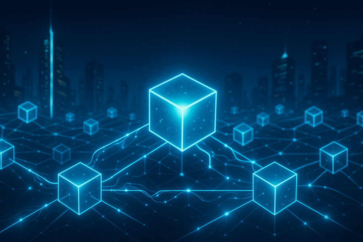 Futuristic blockchain network illustration