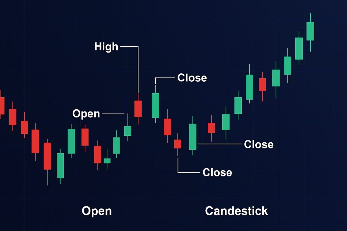 Candlestick crypto price chart with open, high, low, close