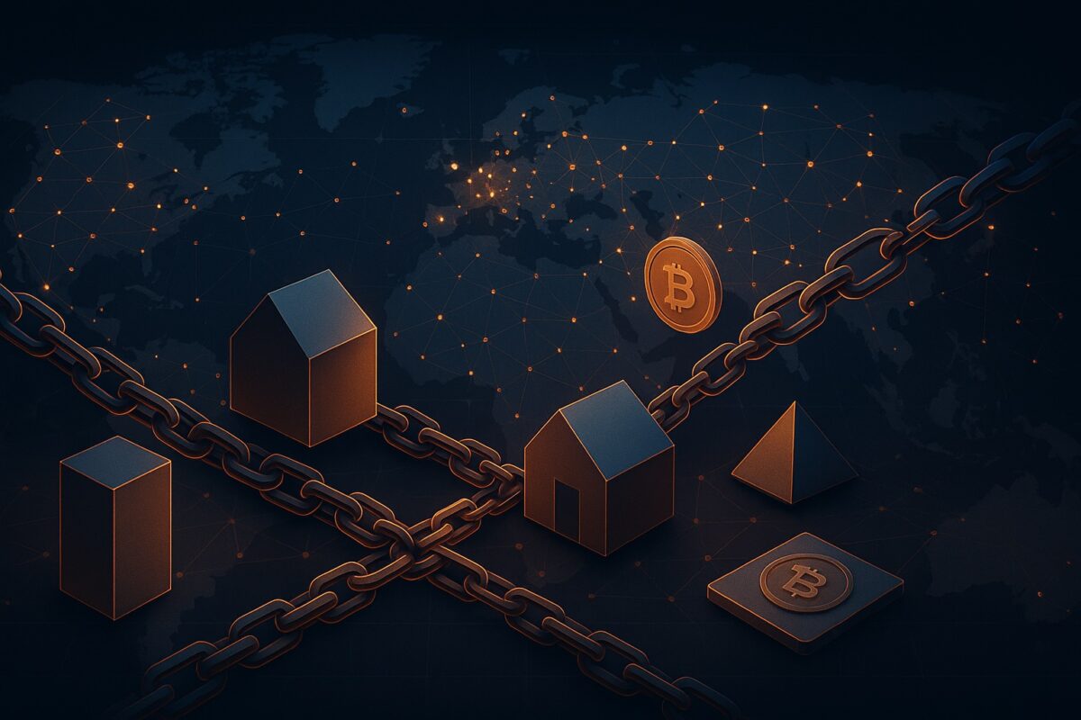 Concept image illustrating global crypto tokenization of assets on a digital network