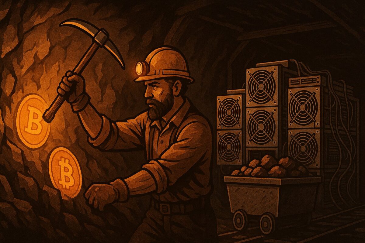 How Bitcoin mining works illustrated with traditional miner and Bitcoin mining rigs