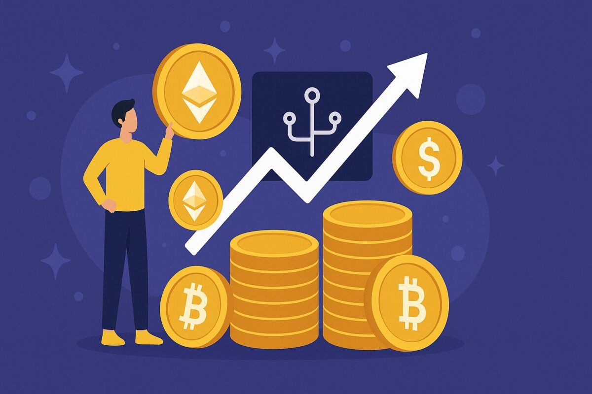 Crypto staking rewards concept image