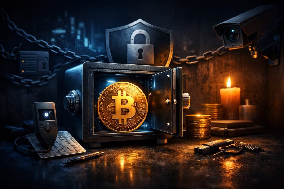 Illustration of Bitcoin secured in a safe, representing Bitcoin self-custody for beginners.