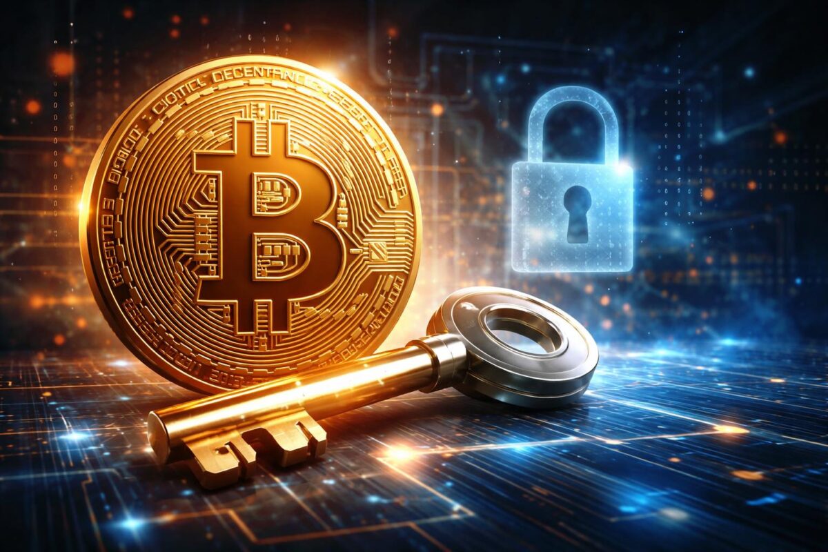 Bitcoin private key concept illustration with security theme