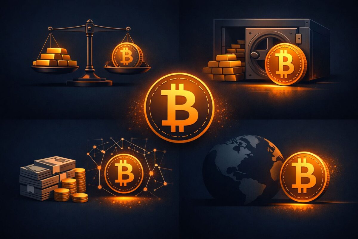 Illustration showing the 6 properties of good money: durability, portability, divisibility, uniformity, scarcity and acceptability