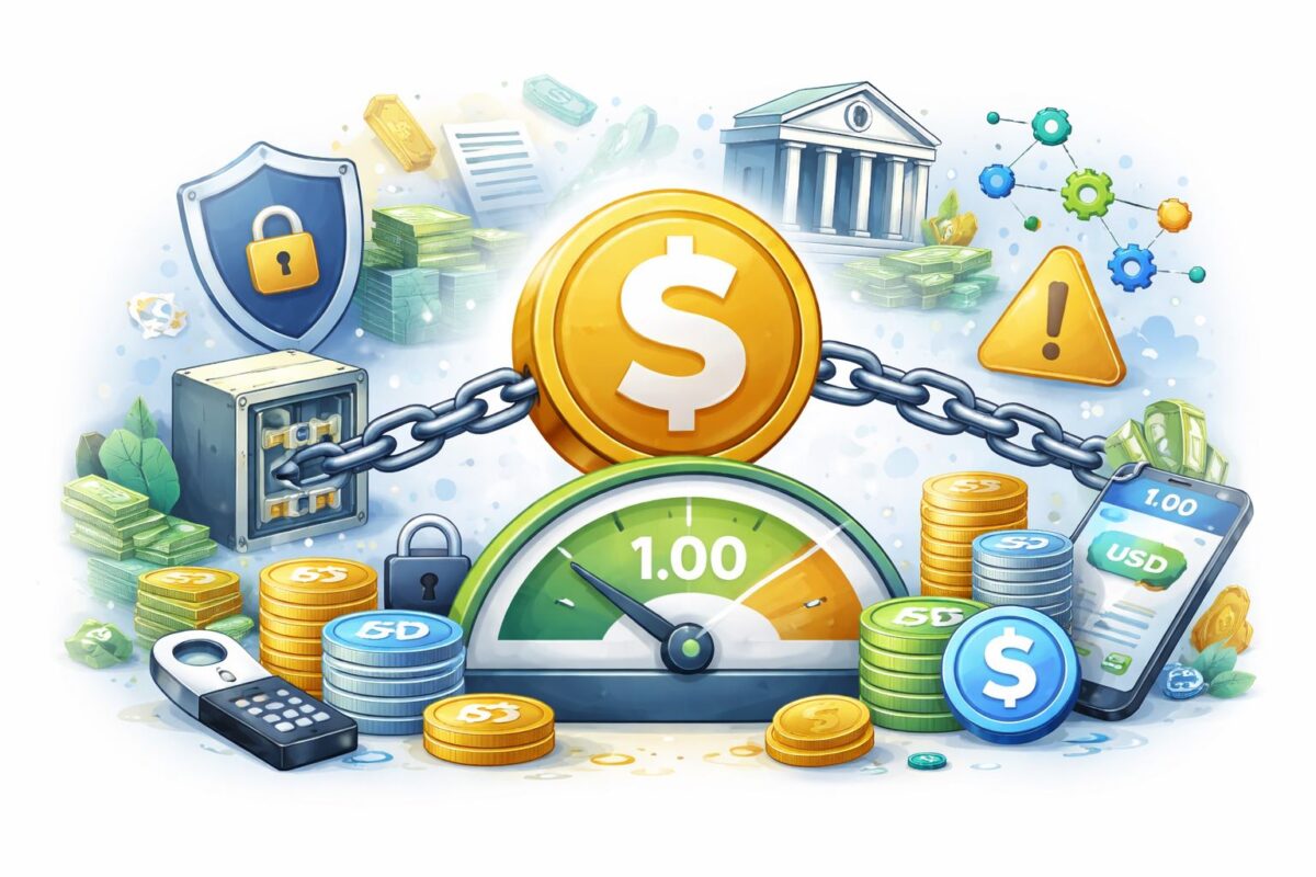Stablecoins explained hub showing the $1 peg, stablecoin types, and how to use stablecoins safely