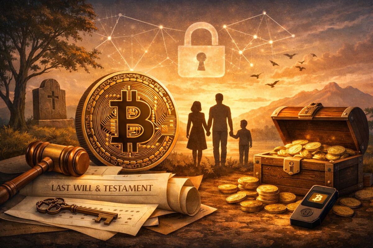 Bitcoin inheritance planning concept showing secure transfer of crypto assets to family