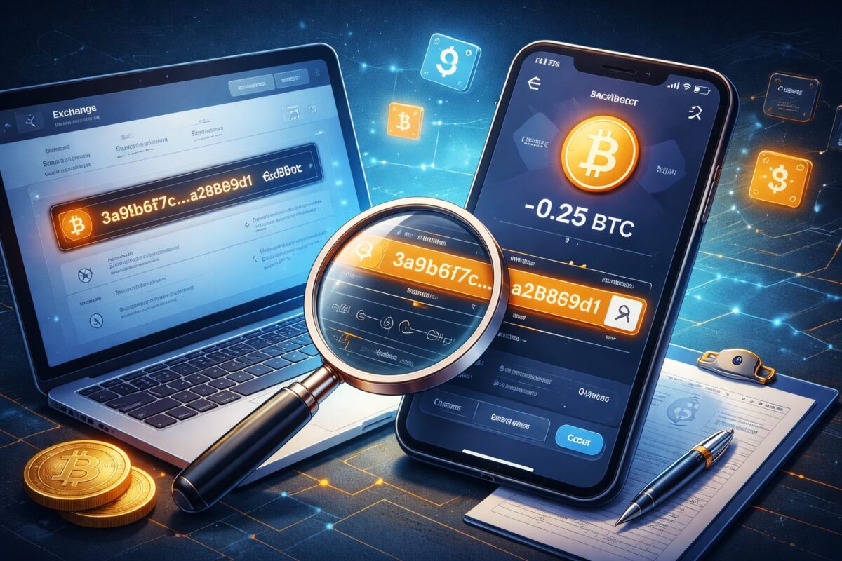 Illustration showing how to find a crypto transaction ID (TXID) in a cryptocurrency wallet