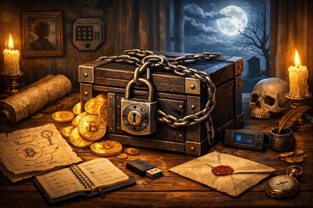 Secure Bitcoin inheritance planning concept showing protected crypto keys