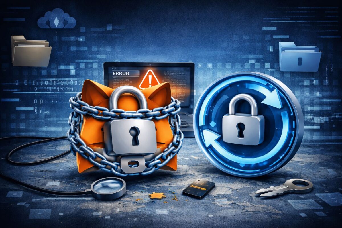 MetaMask wallet recovery concept showing secure crypto wallet restore process