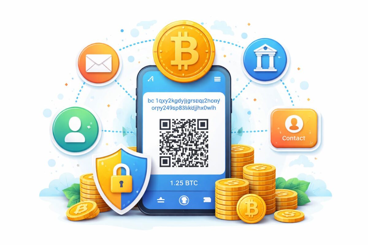 Illustration representing a Bitcoin address used to receive cryptocurrency payments