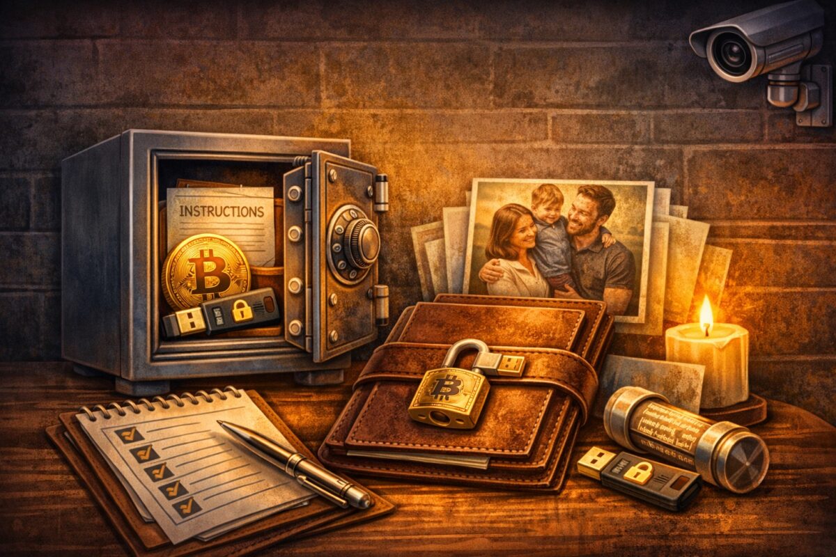 Secure storage location concept for Bitcoin inheritance instructions and crypto backup planning