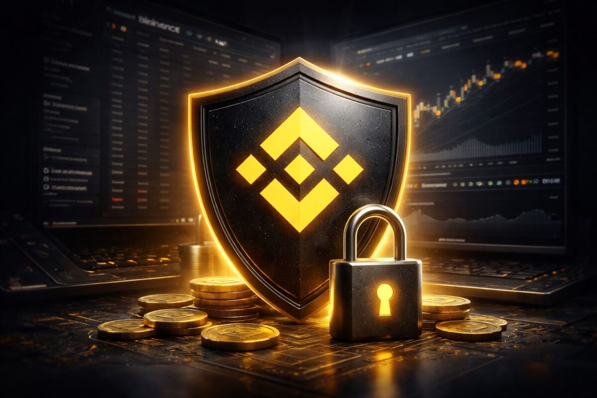 Binance exchange security concept showing digital protection shield for cryptocurrency safety