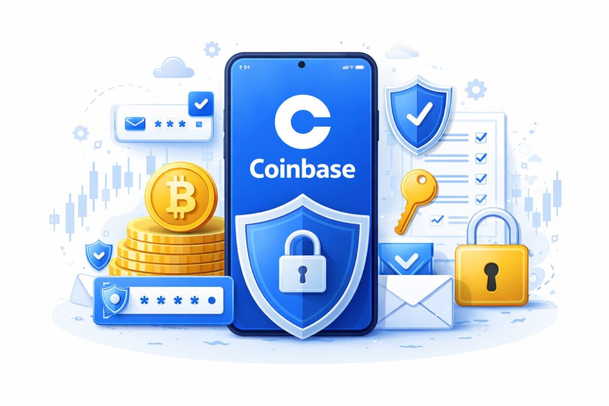 Coinbase crypto exchange security concept illustration shield protection digital assets